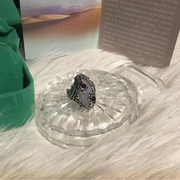 🌹2XHP- CAROLYN POLLACK STERLING SILVER MOONSTONE&TWO SMALL AMETHYST RING/SIZE 7 - Picture 5 of 11